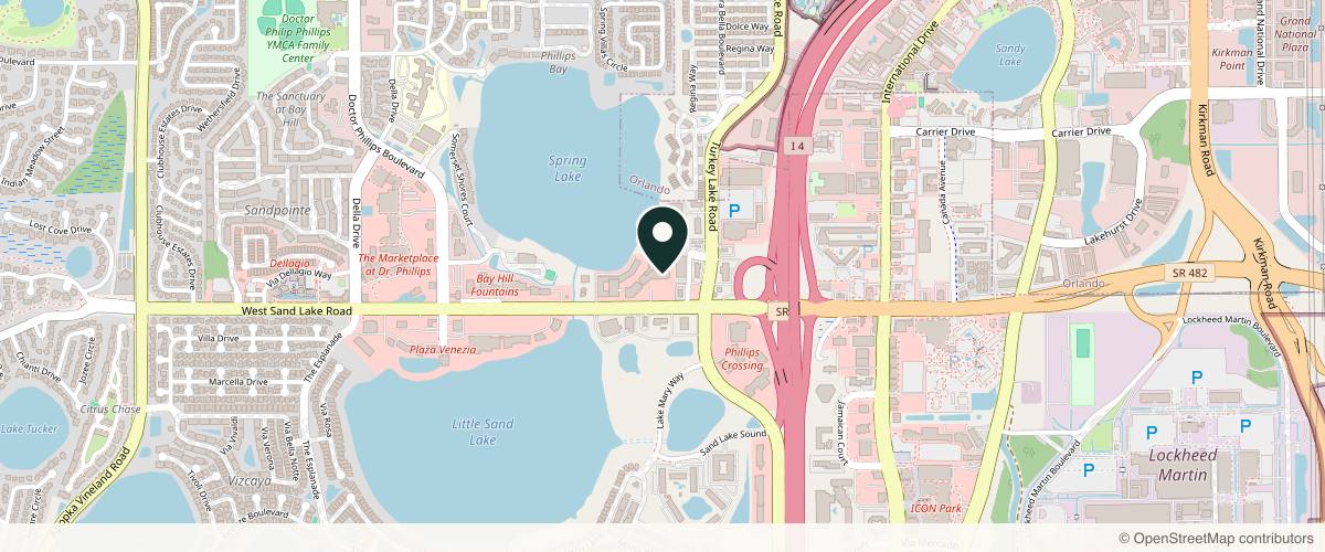 Map showing the exact location of Sand Lake Dermatology Center at 7335 W Sand Lake Rd #200, Orlando, FL 32819