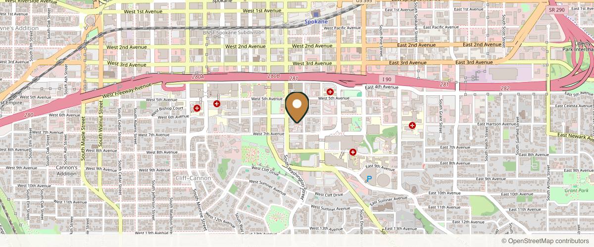 Map showing the exact location of Sand Plastic Surgery: Jordan P. Sand, MD at 307 W 6th Ave Ste 200, Spokane, WA 99204, USA