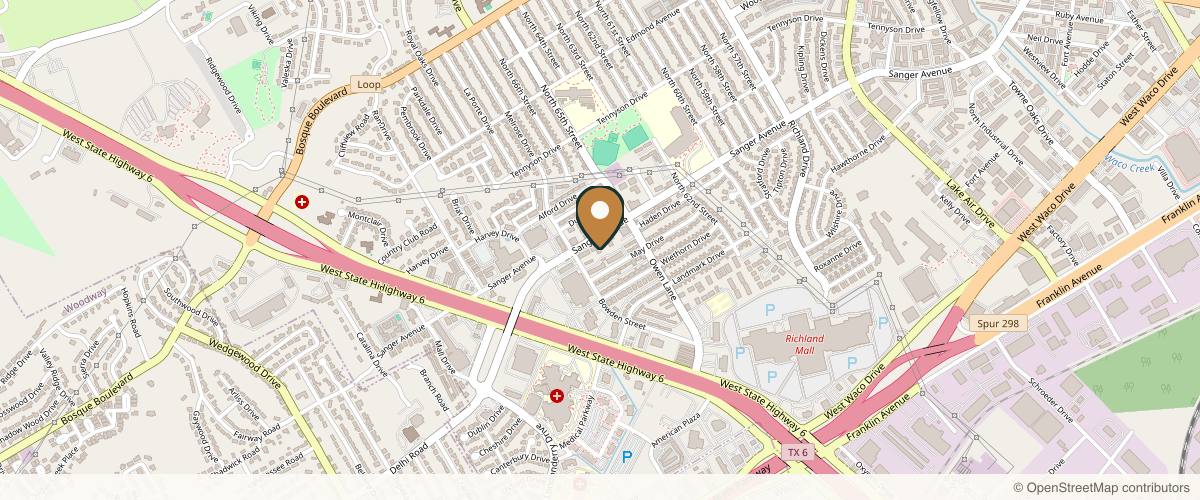 Map showing the exact location of Sanger Avenue Medical Aesthetics at 6614 Sanger Ave Suite 100, Waco, TX 76710, USA