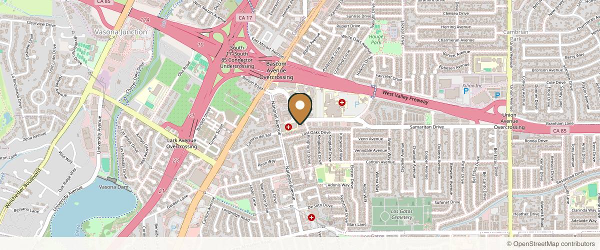 Map showing the exact location of Sani Aesthetics Medical Spa San Jose - Omeed Sani, MD at 2504 Samaritan Dr Ste 20 B, San Jose, CA 95124, USA