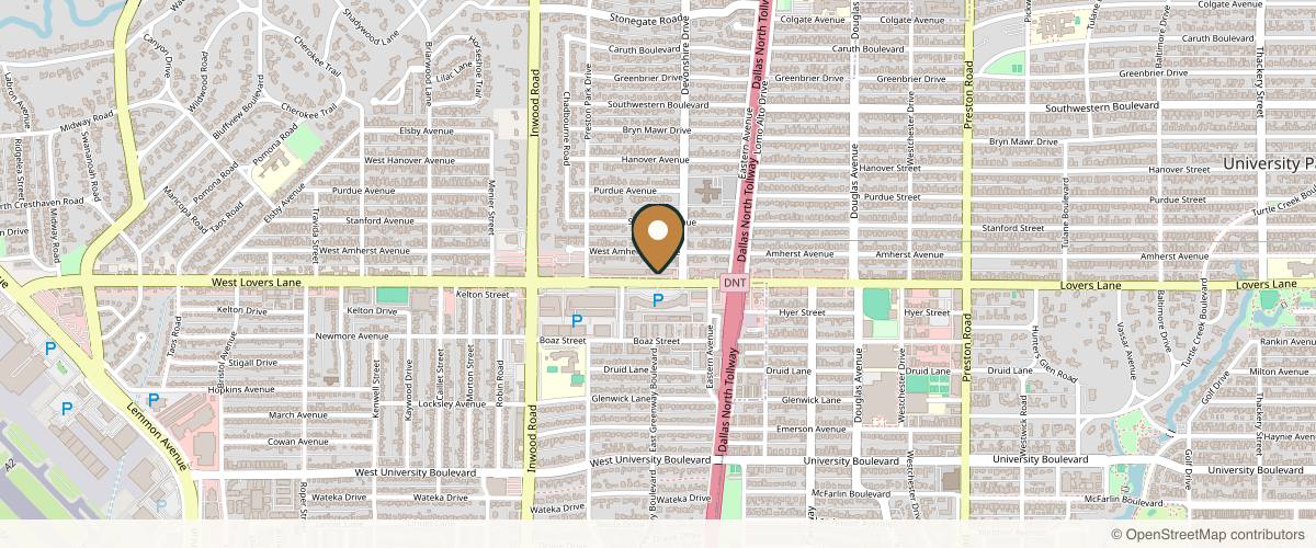 Map showing the exact location of Sanjiva Med Spa at 5633 W Lovers Lane, Dallas, TX 75209