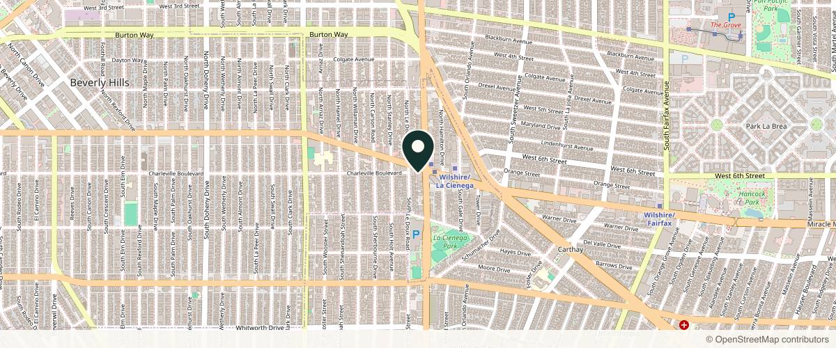 Map showing the exact location of Santosha Aesthetics, Inc. at 8500 Wilshire Blvd #615, Beverly Hills, CA 90211, USA