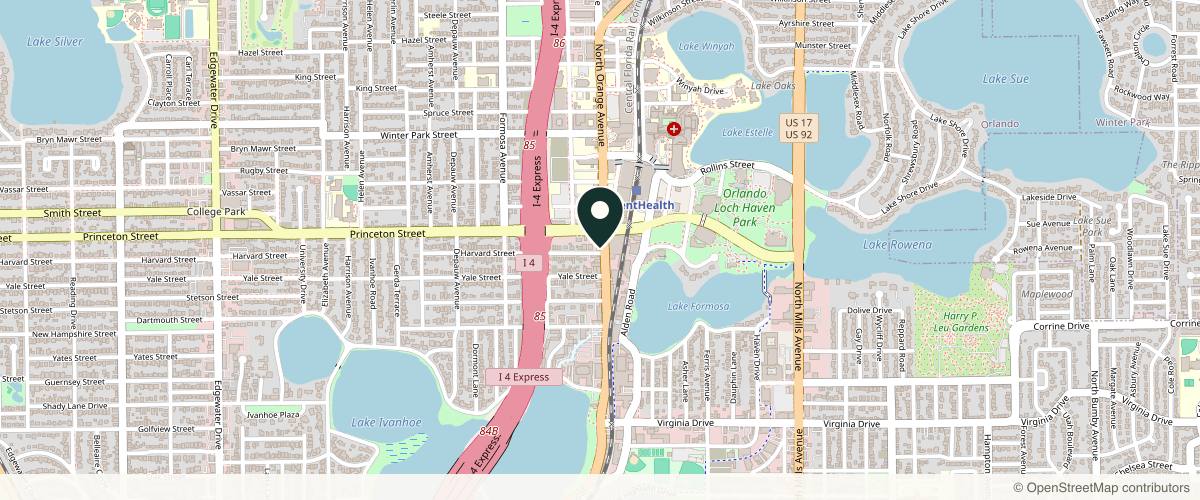 Map showing the exact location of Sapphira Privé Orlando at 2100 N Orange Ave Suite 201, Orlando, FL 32804, USA