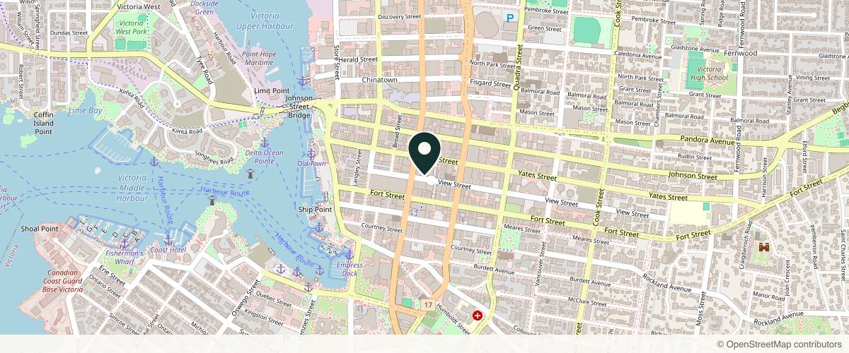 Map showing the exact location of Sapphire Day Spa at 714 View St, Victoria, BC V8W 1H2, Canada