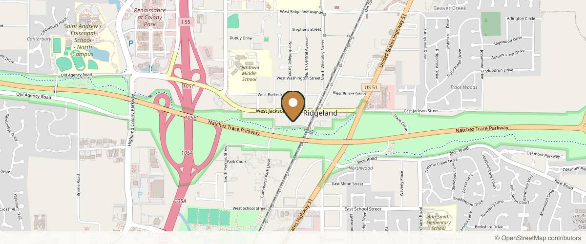 Map showing the exact location of Sara Marie Facial Aesthetics at 108 S Maple St Ste B, Ridgeland, MS 39157, USA