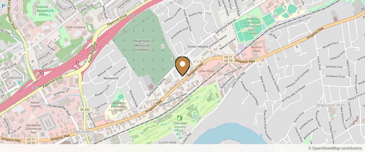 Map showing the exact location of Sarah Hitchcox Aesthetics - Knoxville (Bearden) at 5113 Kingston Pike Ste 15, Knoxville, TN 37919, USA