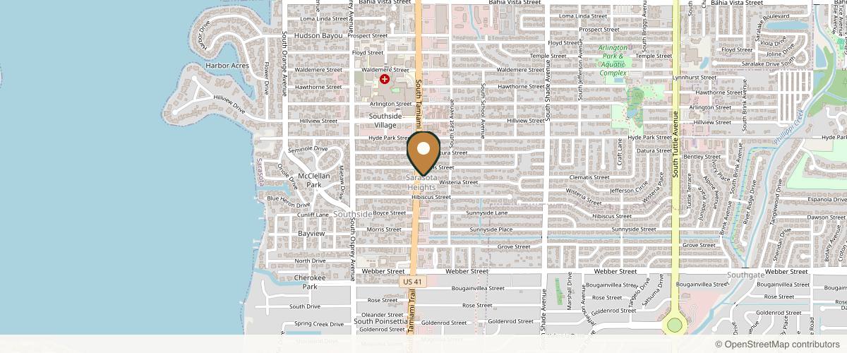 Map showing the exact location of Sarasota Plastic Surgery Center & Med Spa at 2255 S Tamiami Trl, Sarasota, FL 34239, USA