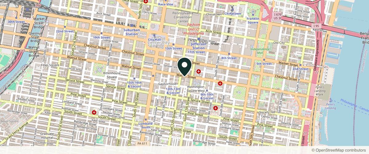 Map showing the exact location of Satori Laser at 1120 Walnut St, Philadelphia, PA 19107, USA