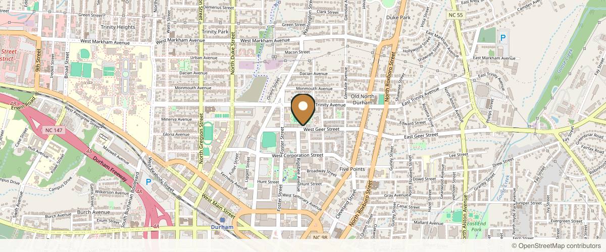 Map showing the exact location of Sauna House Durham at 326 W Geer St, Durham, NC 27701, USA