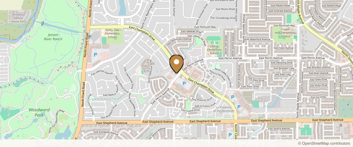 Map showing the exact location of Savage Serenity MedSpa at 997 E Champlain Dr #160, Fresno, CA 93720, USA