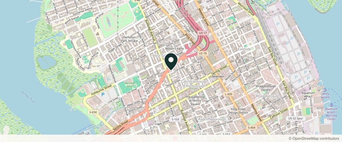 Map showing the exact location of Scarlett Hawkins MedSpa at 148 Line St Ste D, Charleston, SC 29403, USA