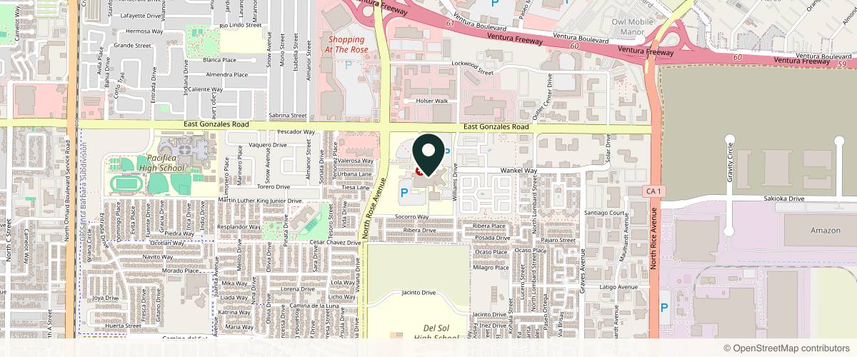 Map showing the exact location of Schweiger Dermatology Group - Oxnard at 1700 N Rose Ave Ste 450, Oxnard, CA 93030, USA