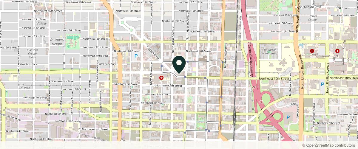 Map showing the exact location of Sculpted Medical Spas at 421 NW 10th St #203E, Oklahoma City, OK 73103, USA