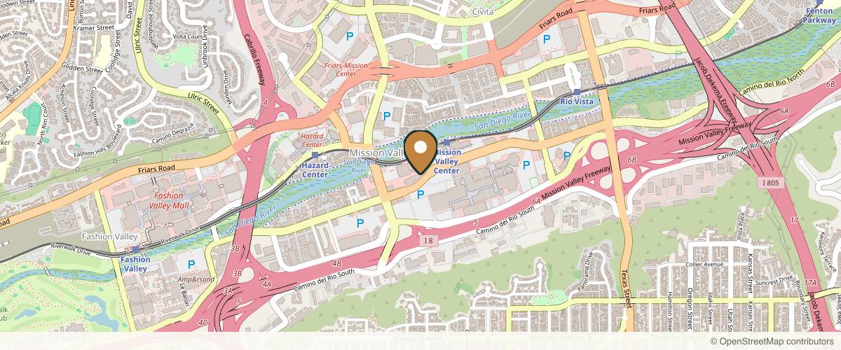 Map showing the exact location of SDBotox - Mission Valley at 1400 Camino De La Reina Suite 107 Suite 107, San Diego, CA 92108, USA