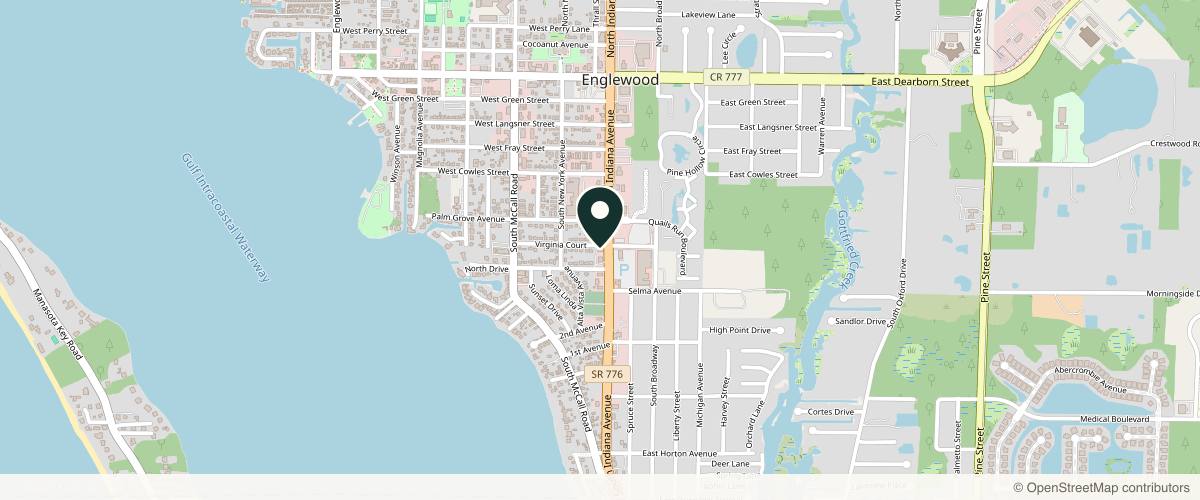 Map showing the exact location of Seaside Dermatology at 350 S Indiana Ave, Englewood, FL 34223