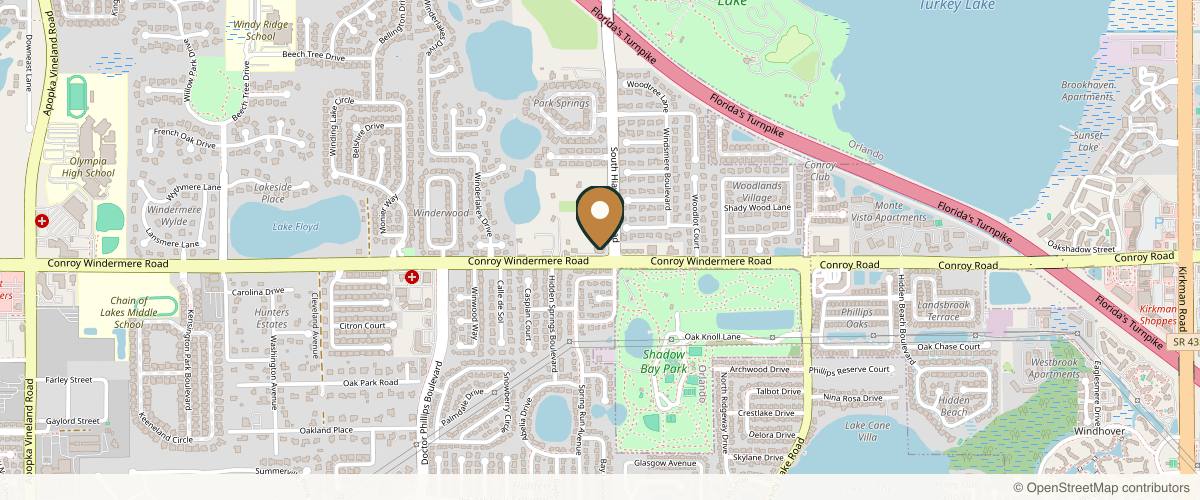 Map showing the exact location of Secrets Aesthetics and Wellness Center at 7601 Conroy Windermere Rd Ste 202, Orlando, FL 32835, USA
