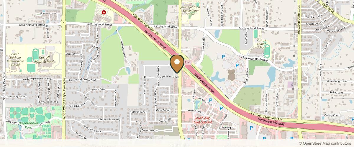 Map showing the exact location of Sedo Laser at 750 N Carroll Ave, Southlake, TX 76092, USA