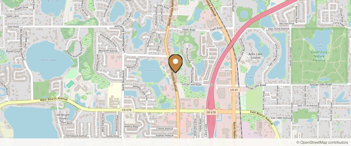 Map showing the exact location of Sei Tu Bella Aesthetics at 15429 N Florida Ave, Tampa, FL 33613, USA