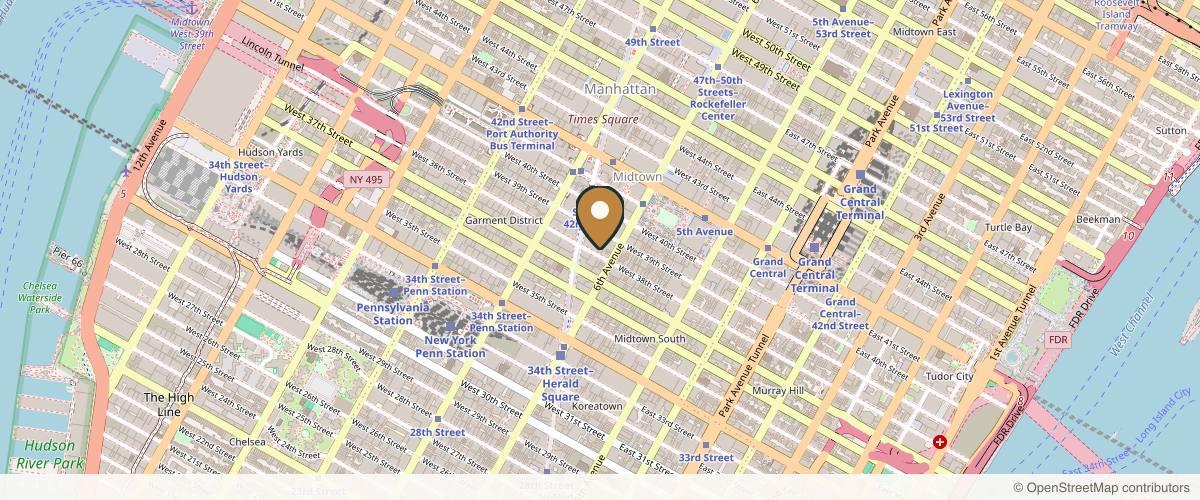Map showing the exact location of Selfie House Of Beauty at 109 W 38th St 1202, floor 12, New York, NY 10018, USA