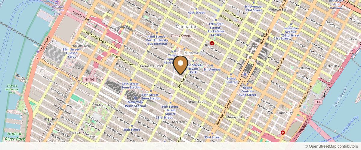 Map showing the exact location of Selfie House Of Beauty at 109 W 38th St 1202, floor 12, New York, NY 10018, USA