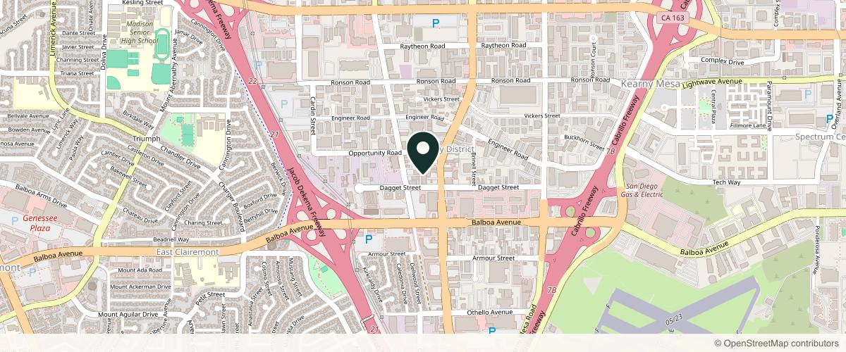 Map showing the exact location of Seoule K-Beauty Skin Lab at 7750 Dagget St Ste 211, San Diego, CA 92111, USA