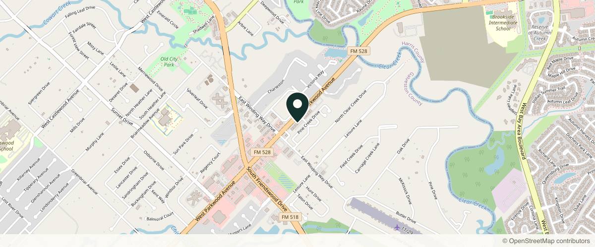 Map showing the exact location of Serendipity | Luxury Wellness at 343 E Parkwood Dr, Friendswood, TX 77546, USA