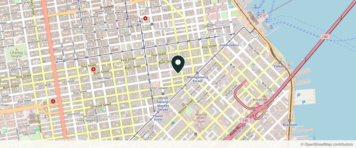 Map showing the exact location of Serenity Aesthetics & Wellness at 126 Post St 2nd floor, San Francisco, CA 94108, USA