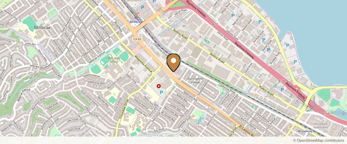 Map showing the exact location of Serenity Aesthetics & Wellness at 1720 El Camino Real #160, Burlingame, CA 94010, USA
