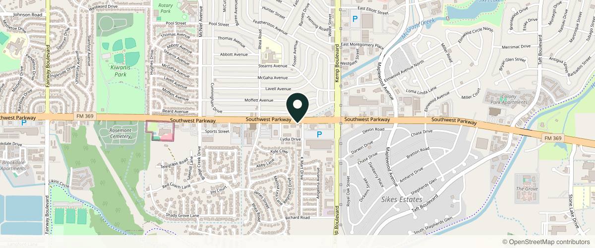 Map showing the exact location of Serenity Hill Aesthetics at 2921 Southwest Pkwy, Wichita Falls, TX 76308, USA