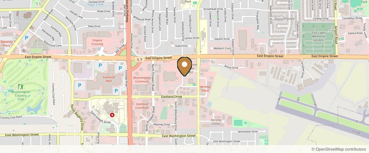 Map showing the exact location of Serenity MedSpa at 2 Yount Dr, Bloomington, IL 61704, USA