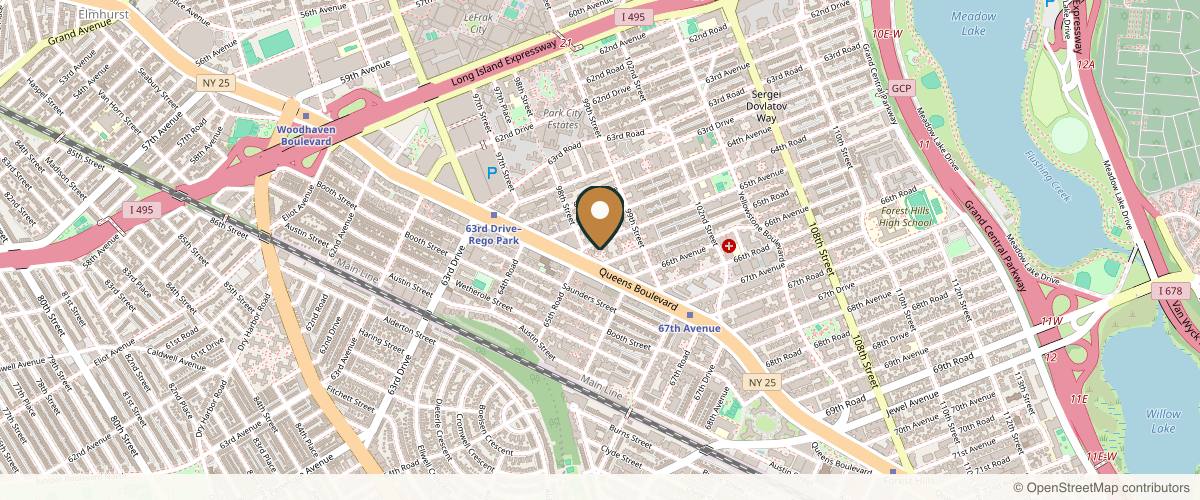 Map showing the exact location of Serenity Skin NY at 98-11 Queens Blvd LL2, Rego Park, NY 11374, USA