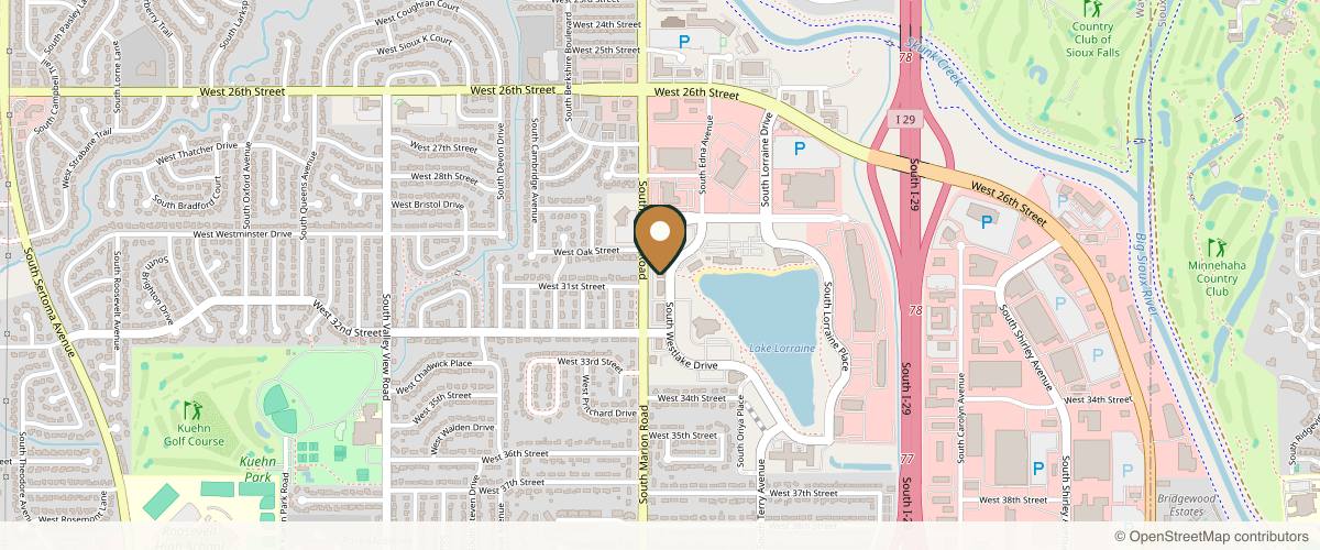 Map showing the exact location of Serenity Spa & Facials Sioux Falls at 2310 S Marion Rd Unit 160, Sioux Falls, SD 57106, USA
