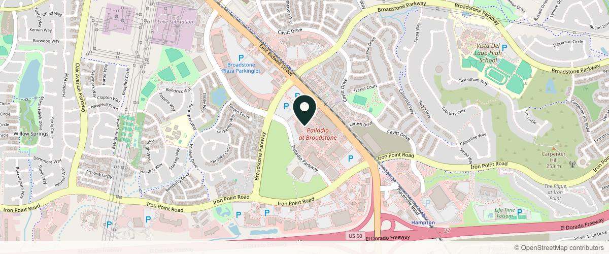 Map showing the exact location of Serenity Spa & Soul Yoga at 350 Palladio Pkwy Ste 1975, Folsom, CA 95630, USA