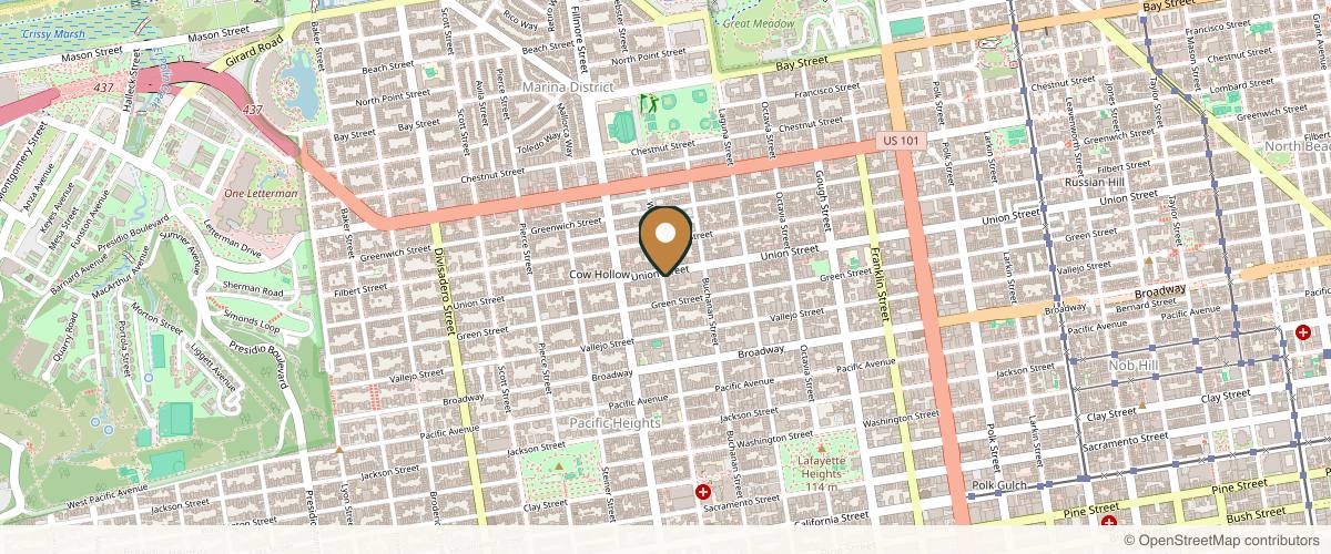 Map showing the exact location of Serenity Wellness Spa at 2087 Union St #2, San Francisco, CA 94123, USA