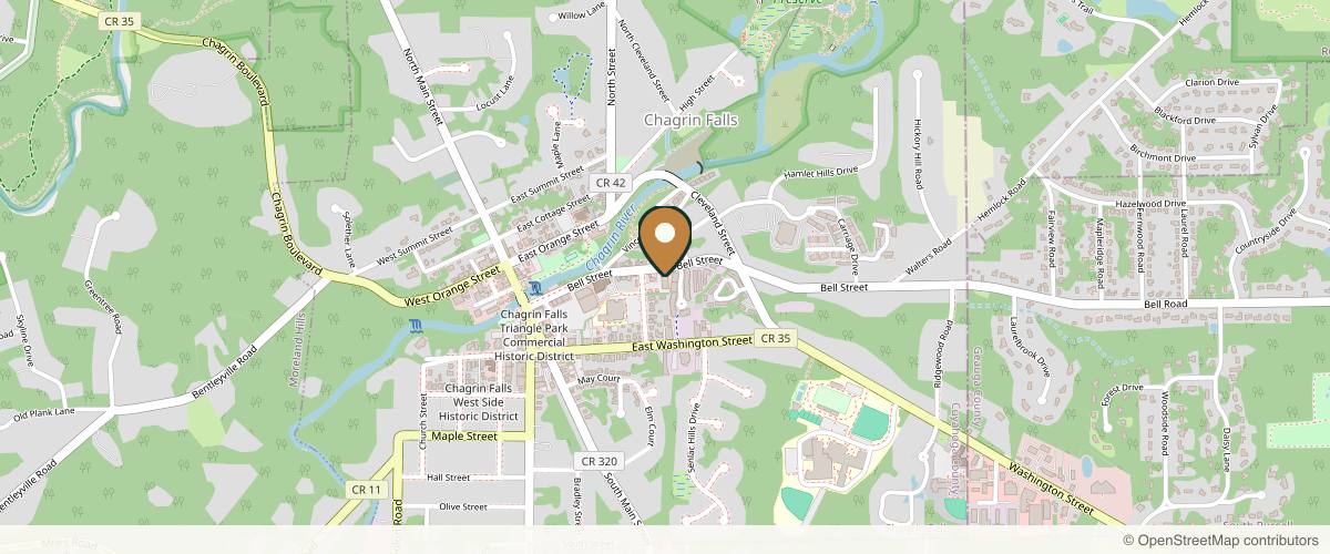 Map showing the exact location of Seriously Skin Cosmetic and Laser Medicine at 154 Bell St, Chagrin Falls, OH 44022, USA