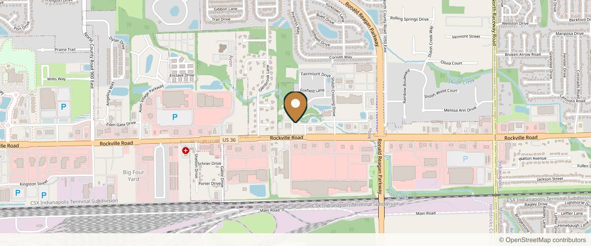 Map showing the exact location of SHarper Surgery, Spa + Salt Lounge at 10090 E US Hwy 36 Ste D, Avon, IN 46123, USA