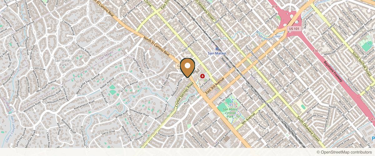 Map showing the exact location of Sheila Marie Aesthetics at 1 Baywood Ave #3, San Mateo, CA 94402, USA
