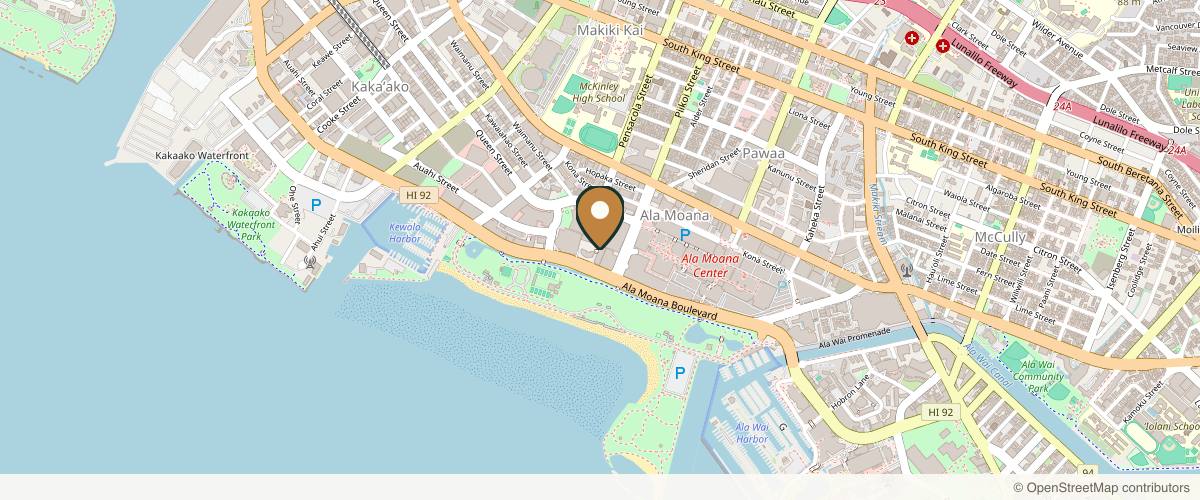 Map showing the exact location of Shim Ching, MD: Asia Pacific Aesthetics at 1330 Ala Moana Blvd 4th Floor, Honolulu, HI 96814, USA