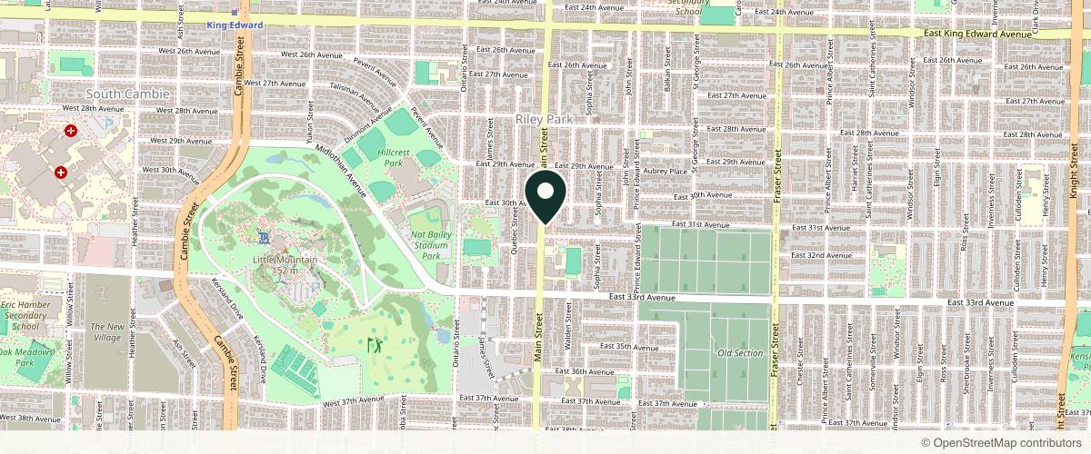 Map showing the exact location of Shine MD Skin Care at 4750 Main St, Vancouver, BC V5V 3R7, Canada
