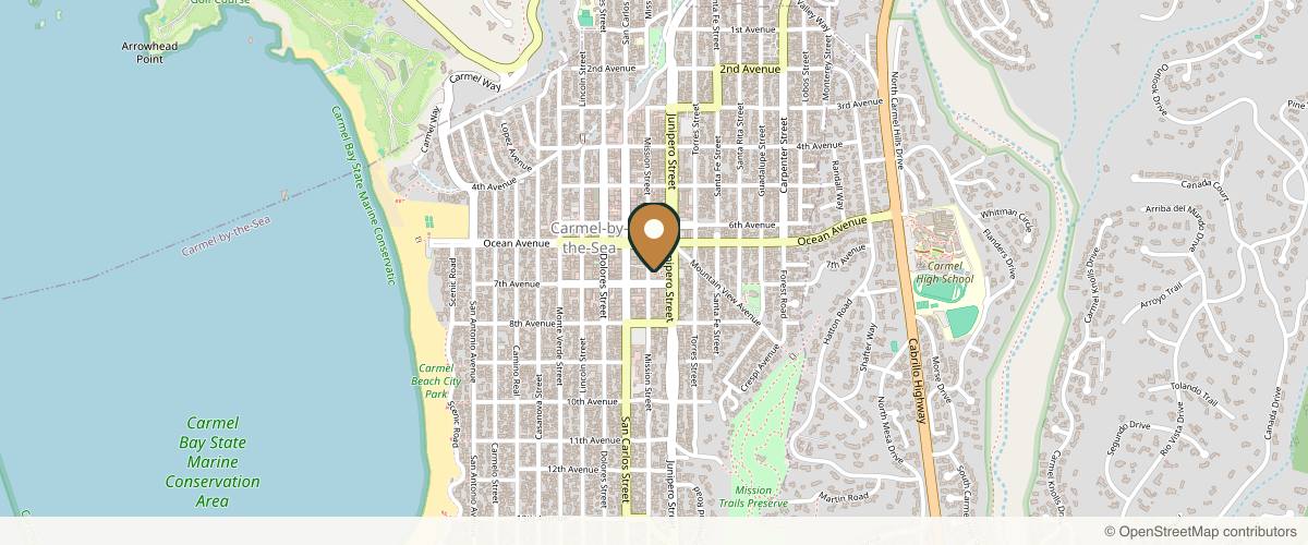 Map showing the exact location of Signature Day Spa at Plaza – between Athleta and Anthropologie – On the Corner of Mission Street and, Ocean Ave Ste 216, Carmel-By-The-Sea, CA 93921, USA