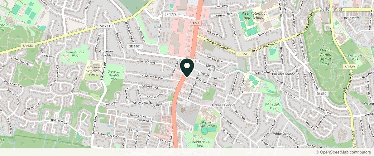 Map showing the exact location of Silk Rose Spa at 6911 Richmond Hwy Ste 405B, Alexandria, VA 22306, USA