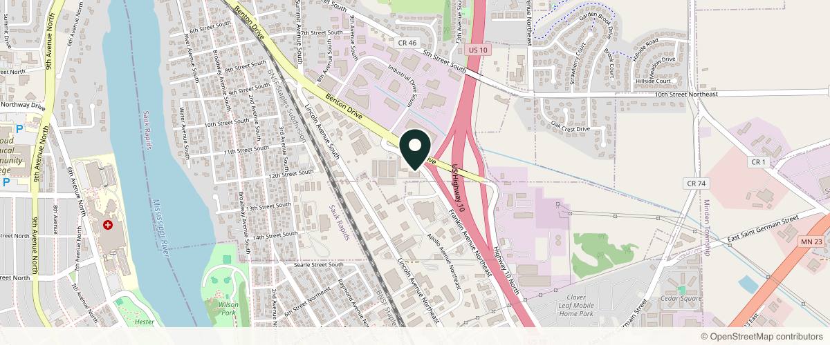 Map showing the exact location of Simply Serene Wellness & Aesthetics at 1205 Franklin Ave NE, Sauk Rapids, MN 56379, USA