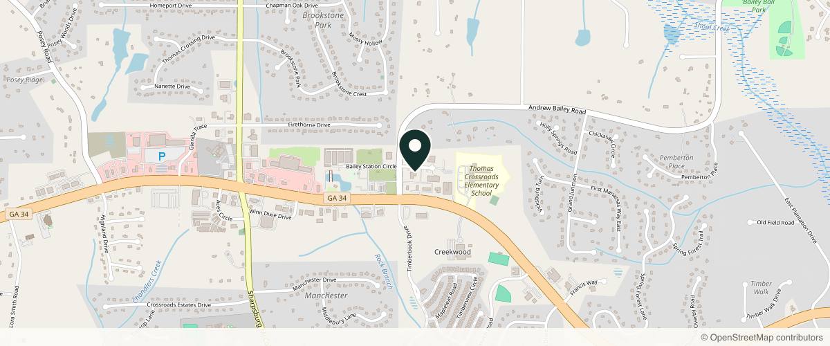 Map showing the exact location of Simply Sweet Skin Aesthetic Wellness Clinical Spa at 15 Thomas Grace Annex Ln #100, Sharpsburg, GA 30277, USA
