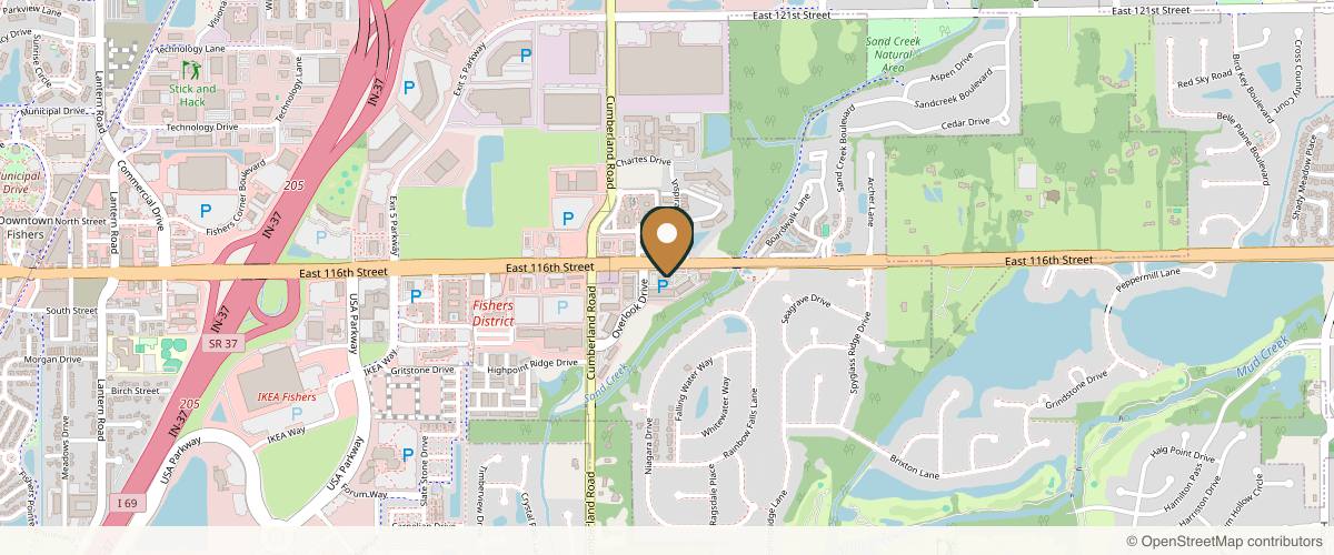 Map showing the exact location of SimplySkin MedSpa at 9879 E 116th St, Fishers, IN 46037, USA