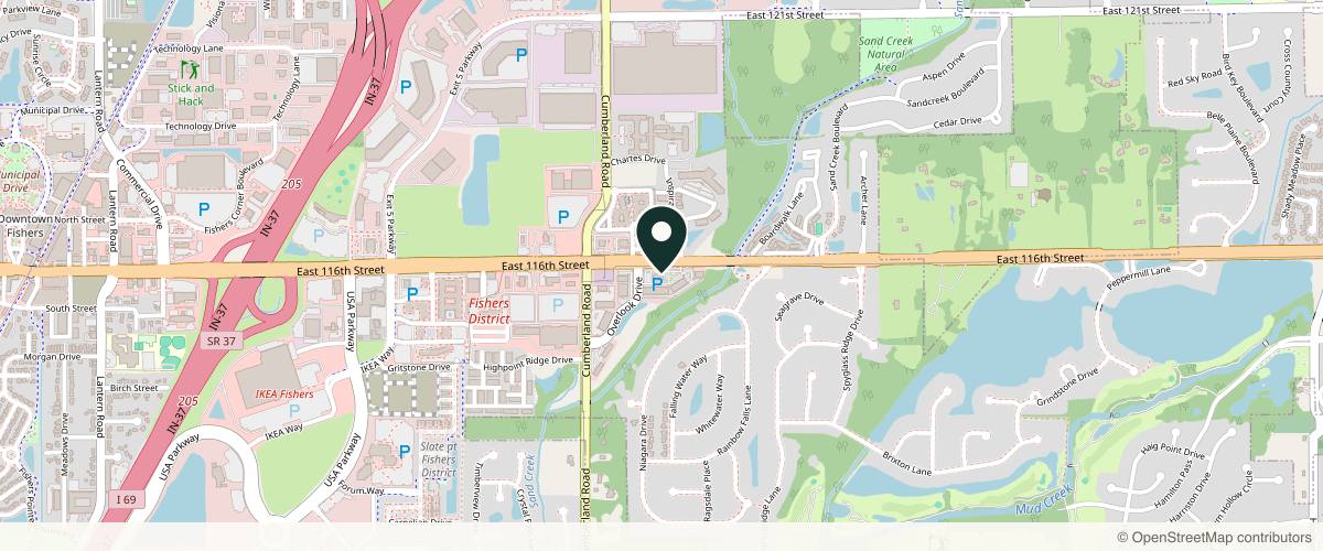 Map showing the exact location of SimplySkin MedSpa at 9879 E 116th St, Fishers, IN 46037, USA