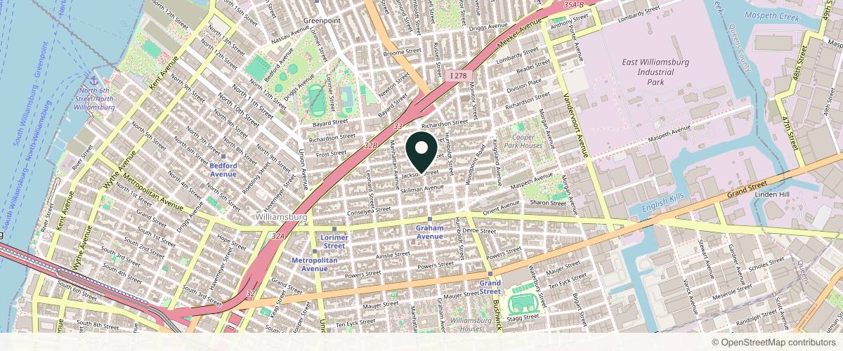 Map showing the exact location of SINY Dermatology Williamsburg at 395 Graham Ave, Brooklyn, NY 11211