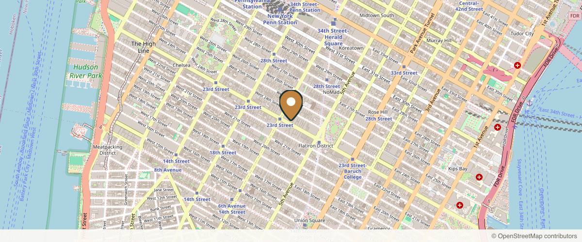 Map showing the exact location of Sisu Clinic Flatiron at 61 W 23rd St, New York, NY 10010, USA
