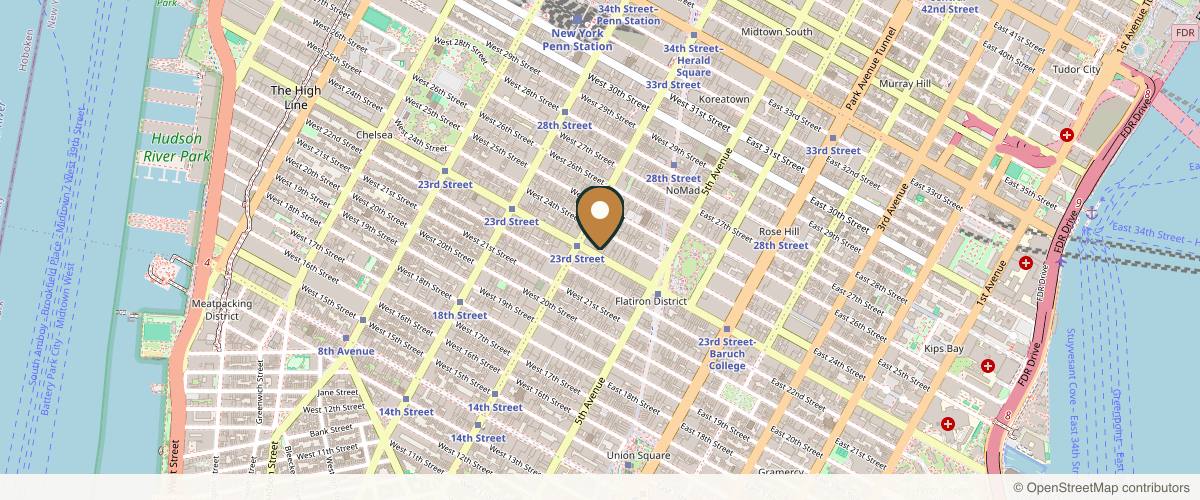 Map showing the exact location of Sisu Clinic Flatiron at 61 W 23rd St, New York, NY 10010, USA