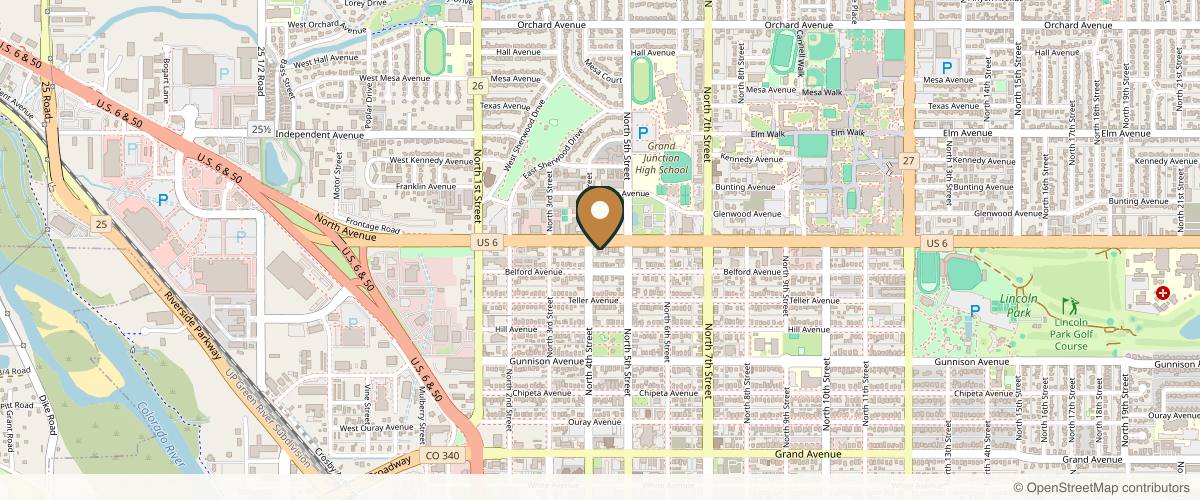 Map showing the exact location of Skin Addicts Med Spa at 417 North Ave, Grand Junction, CO 81501, USA