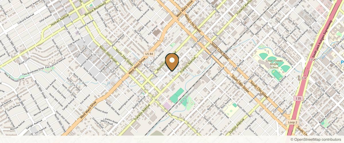 Map showing the exact location of Skin and Body Refinery at 2210 Austin Ave, Waco, TX 76701, USA